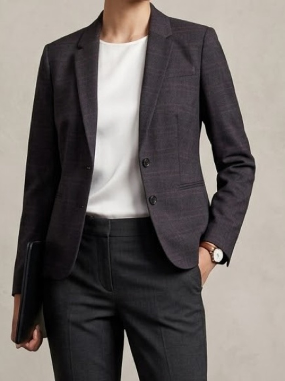 Banana Republic Charcoal/Burgundy Two-Button Blazer